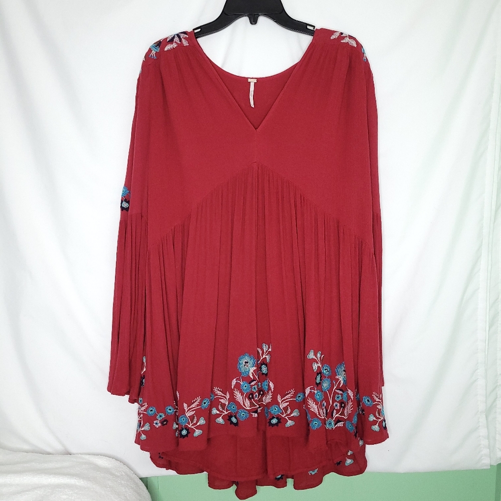 FREE PEOPLE Te Amo Butterfly Sleeve Embroidered V-neck Mini Dress SMALL